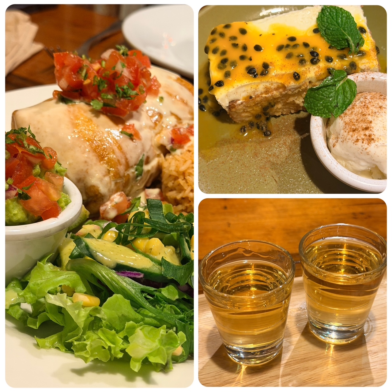 Chimichanga, tres leches and honey tequila shots at The Mexican, Yamba